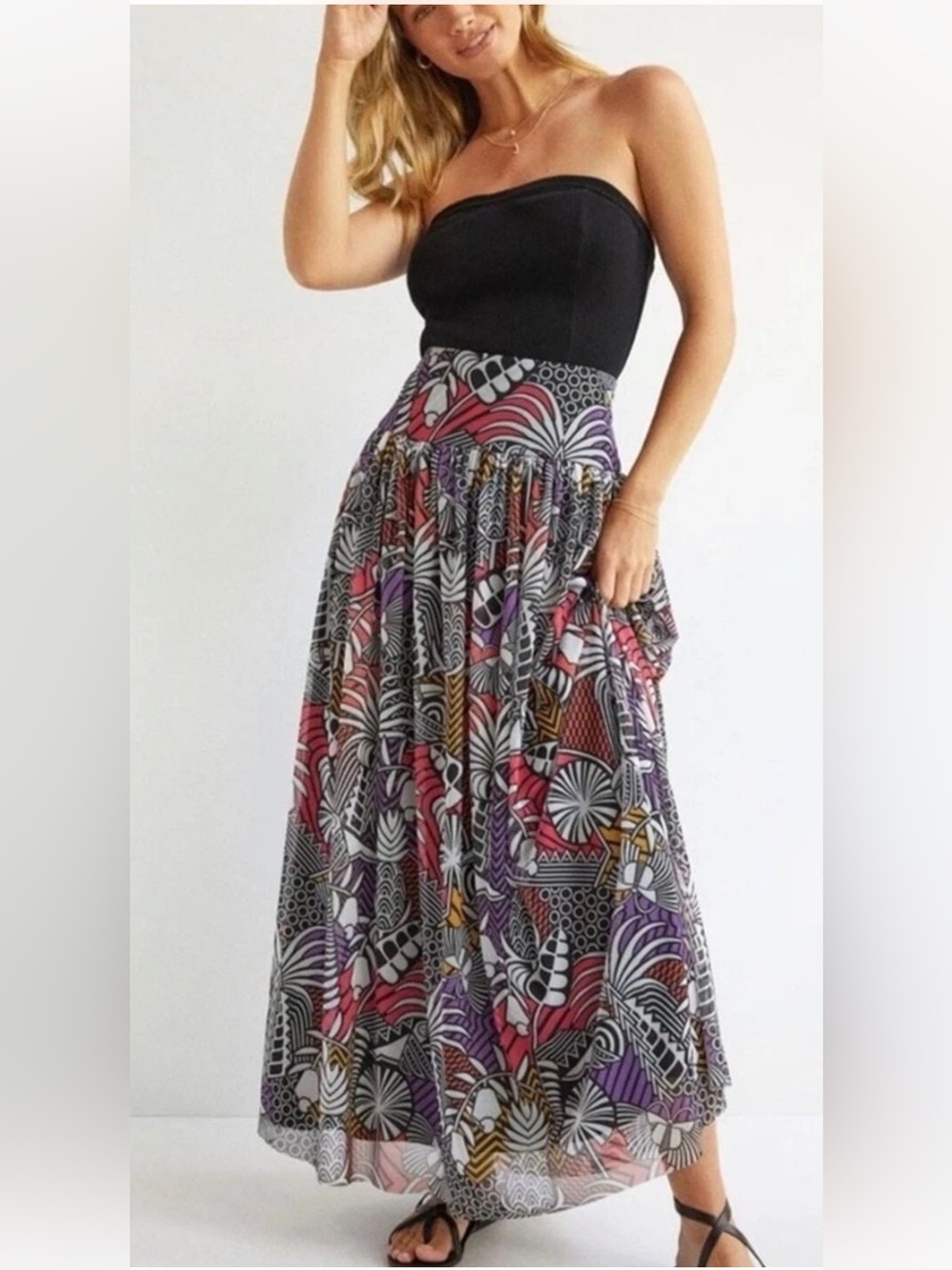 Farm Rio Anthropologie Tropical Geometric Maxi Skirt Small Colorful Boho Resort - Picture 2 of 12